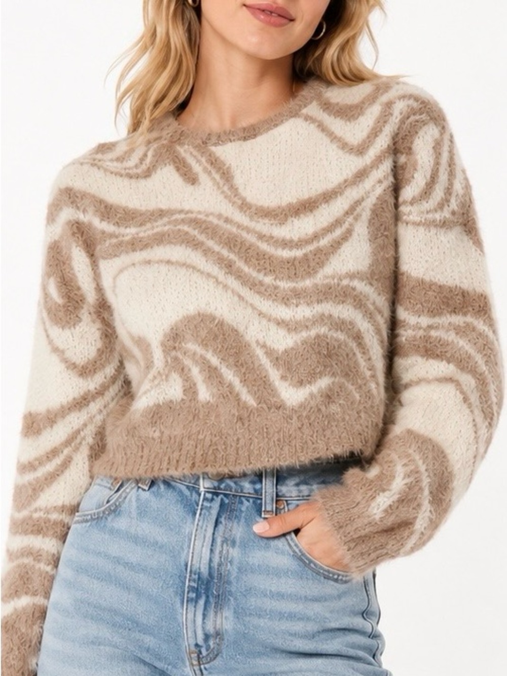 HOLLISTER FUZZY SWIRL PRINT SWEATER (S)